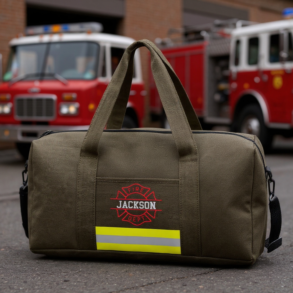 Personalized Firefighter Travel Canvas Bag with Fire Department Design Gift for Firefighters