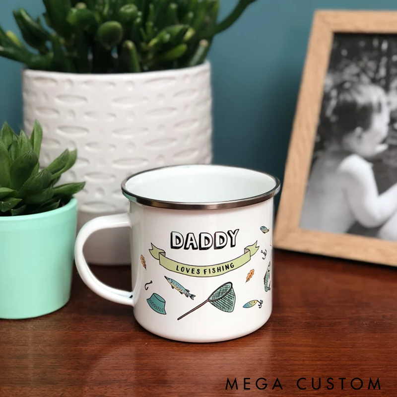 Personalized Fishing Enamel Mug Fishing Themed Enamel Mug Cuttom Name and Phrase Perfect Gift for Fishing Enthusiasts