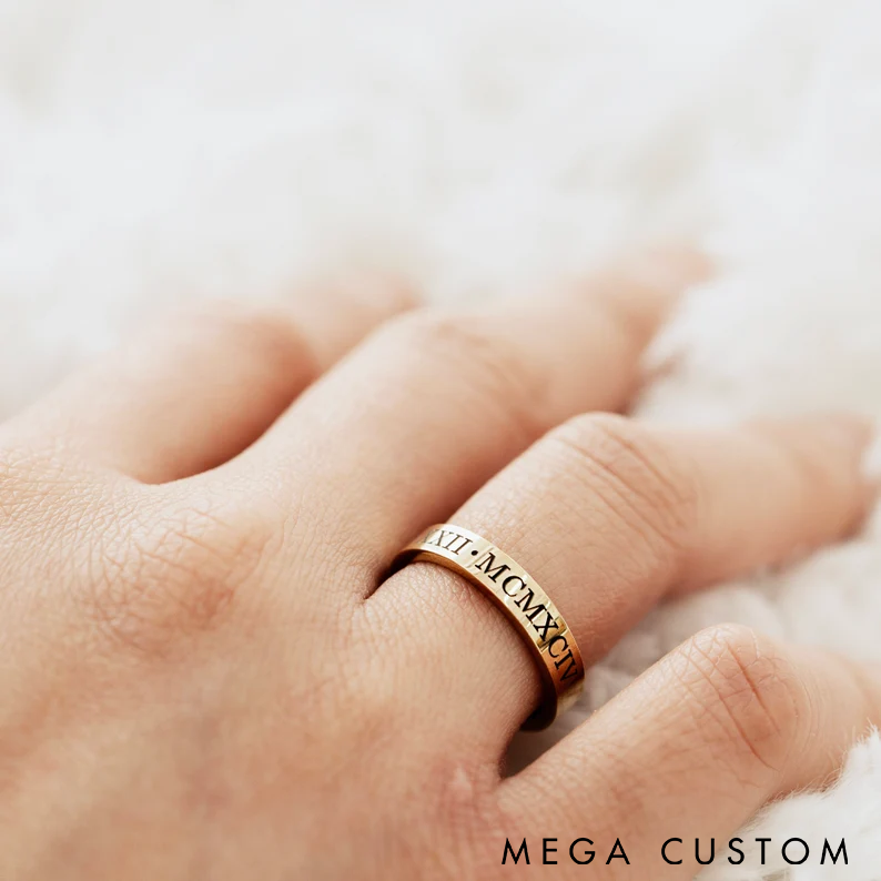 Personalized Engraved Ring Custom Name or text Minimalist Design in Gold Rose Gold and Silver Unique Gift for Her
