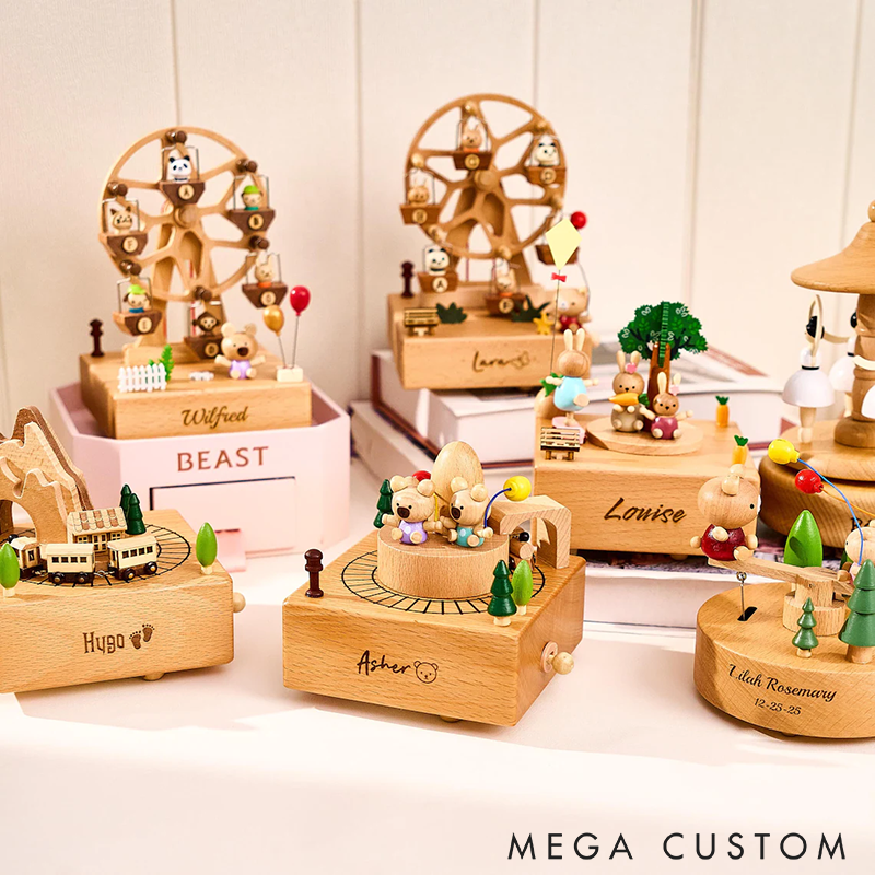 Personalized Wooden Music Box Engraved Name Music Box Handcrafted 3D Carousel Design Music Box Perfect Gift for Birthdays Holidays or Special Occasions