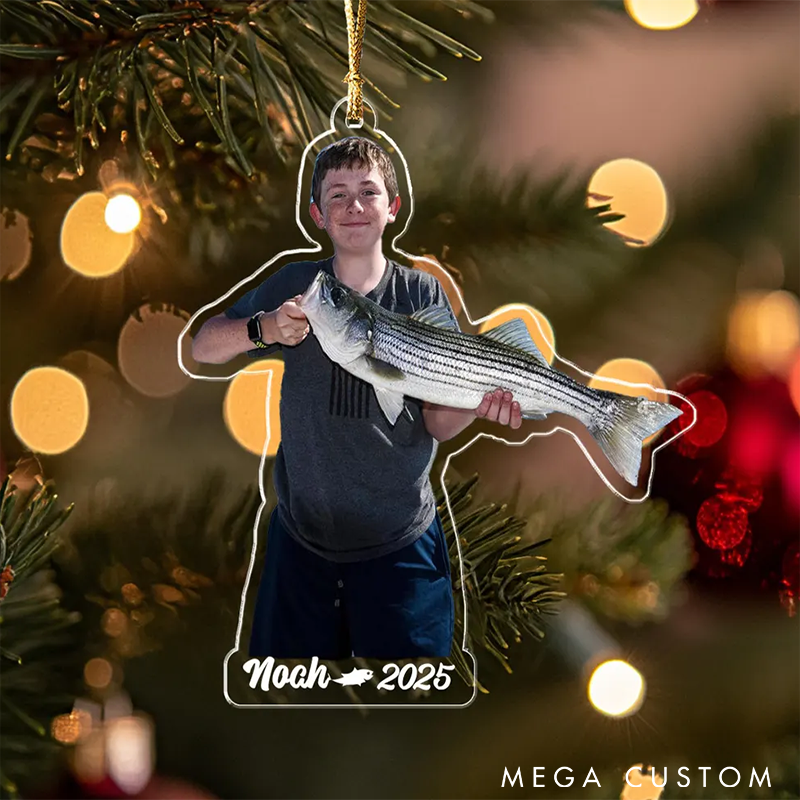 Personalized Fishing Photo Ornament Fisherman Christmas Gift Fishing Gift For Grandpa Fishing Lover Gift Christmas Decor