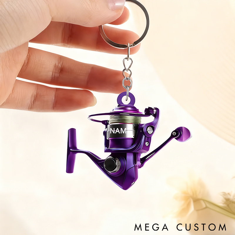 Personalized Fishing Reel Keychain 2D Acrylic Design Multiple Colors Custom Name Unique Gift for Fishing Lovers