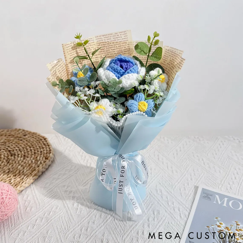 Crochet Rose Bouquet Knitted Eternal Flower Arrangement Perfect for Home Decor Gifts and Special Occasions