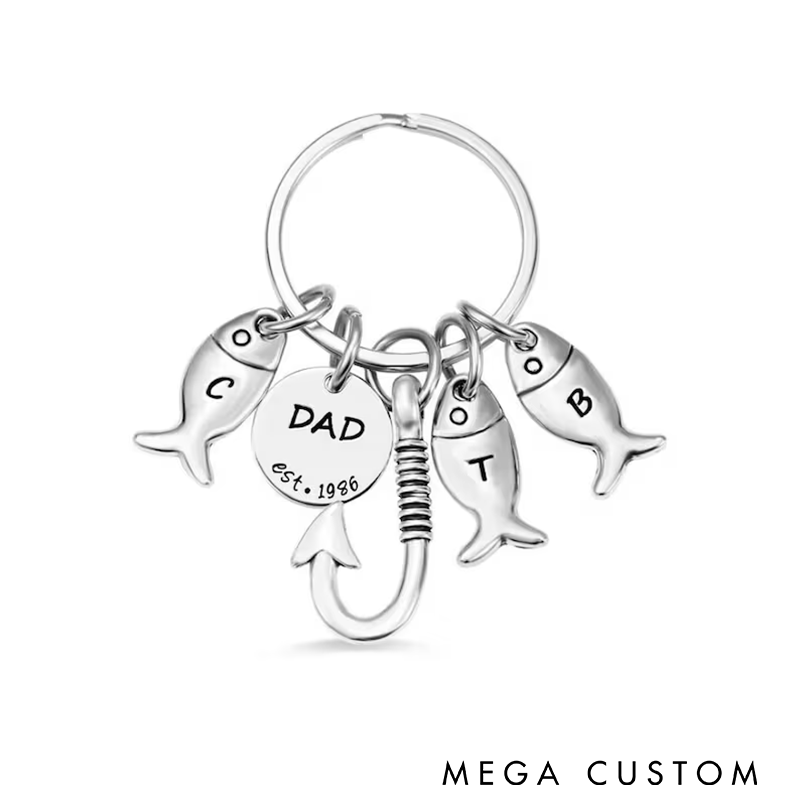 Personalized Fishing Keychain Stainless Steel Keyring Gift for Dad and Grandpa Fisherman Charm Meaningful Family Keepsake