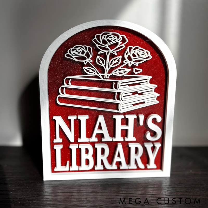 Personalized Library Sign Custom Bookshelf Sign for Book Nook Bookish Decor Book Lover Gift Readers Gift