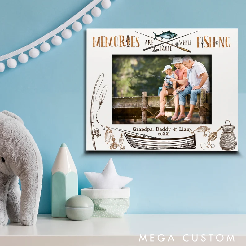Personalized Fishing Themed Picture Frame Fishing Memories Gift Fishing Gift for Christmas Birthday Father's Day Grandpa Daddy