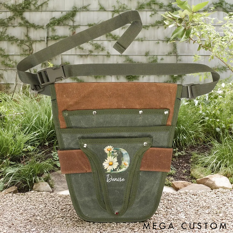 Personalized Gardening Tool Belt Adjustable Pouch Apron Durable Canvas Waist Bag Custom Name Multi-Pocket Design for Gardeners Practical and Stylish Gift
