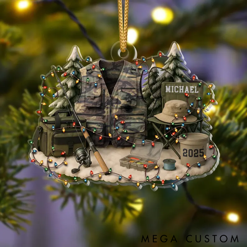 Personalized Fishing Ornament Custom Name and Time Unique Christmas Decoration for Fishing Lovers Perfect Holiday Gift Idea