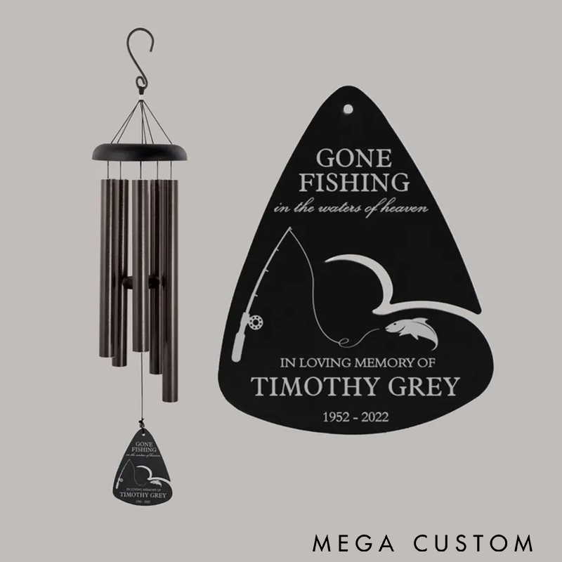 Personalized Fishing in Heaven Memorial Wind Chime Gone Fishing Memorial Wind Chime Gone Fishing Sympathy Wind Chime Grandpa Dad Memorial Gift