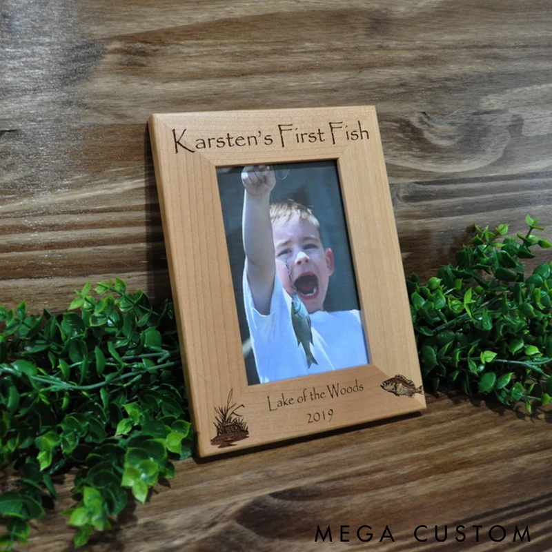 Personalized First Fish Photo Frame Custom Fish Frame Picture Frames Custom Name Place and Time Perfect Keepsake for Fishing Memories