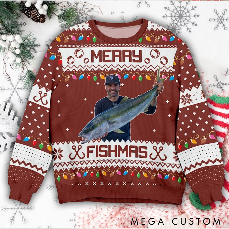 Personalized Photo Ugly Sweater Fishing Ugly Sweater Merry Fishmas Gift For Fishing Lovers Gift For Fishing Lovers Fisherman Gifts