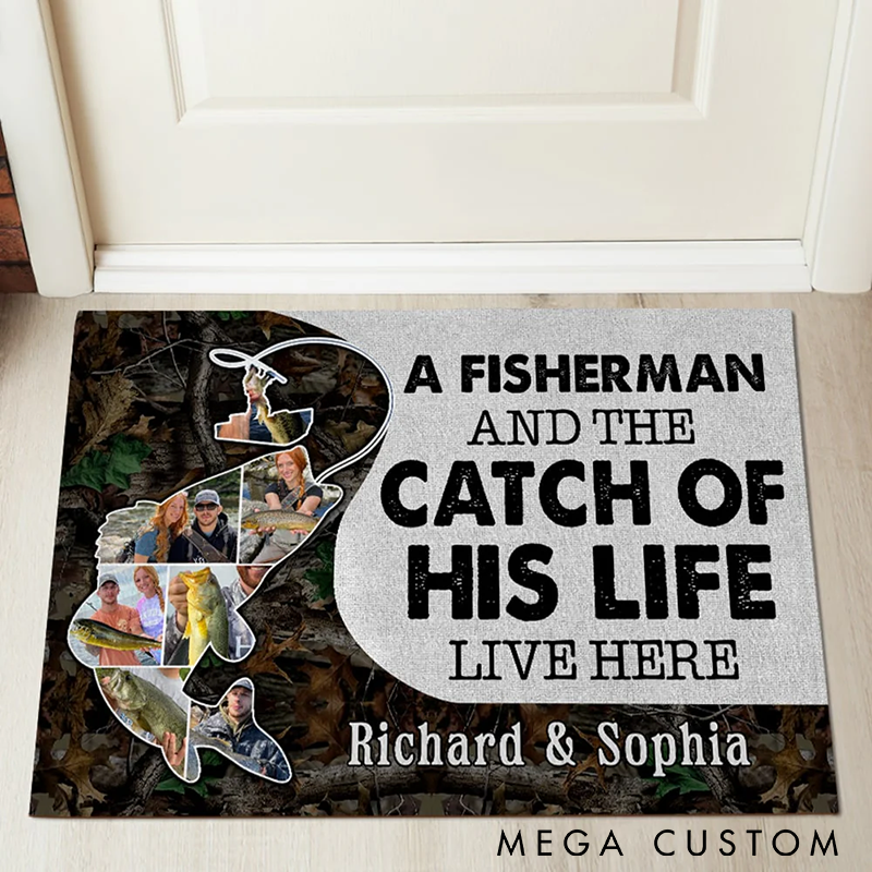 Personalized Fishing Doormat Custom Names and Photos Unique Decor for Fishermans Home Perfect Gift for Fishing Lovers
