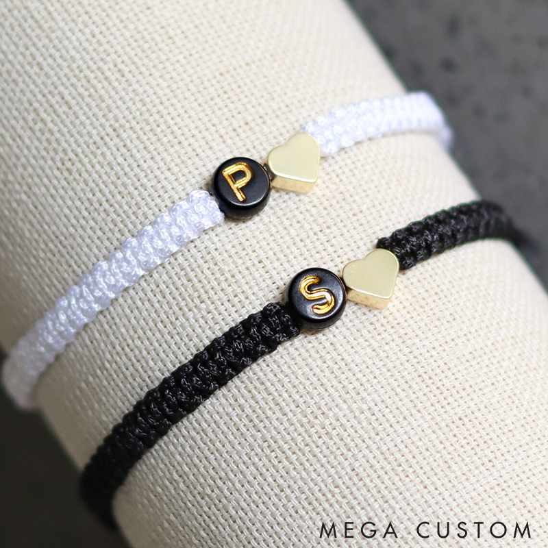 Personalized Couple Bracelets Set of 2 Custom Engraved Initial Bracelets for Couples and Friendships Adjustable Handmade Braided Friendship Bracelet for Love or Gifts