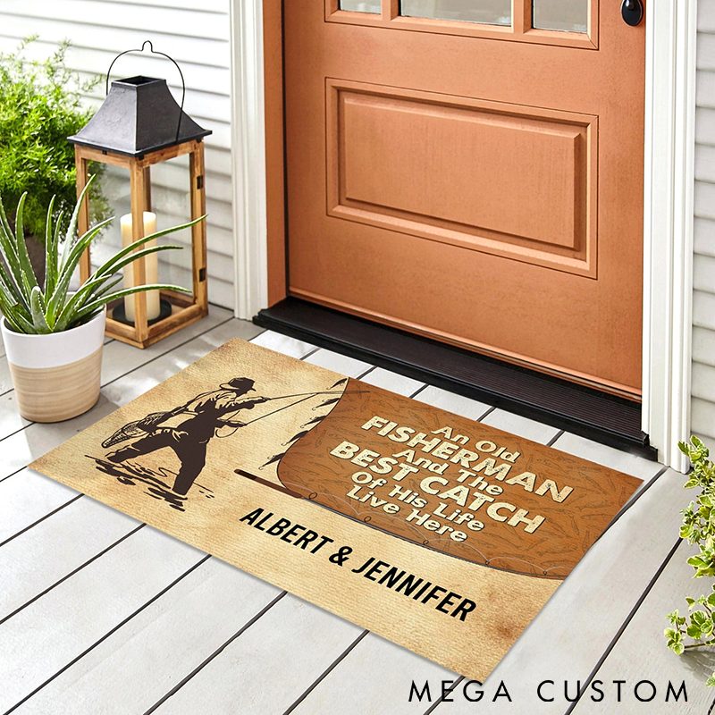 Personalized Fishing Doormat Funny Fishing Doormat Fisherman and Best Catch Design Custom Name Durable Entryway Rug for Fishing Lovers and Home Decor