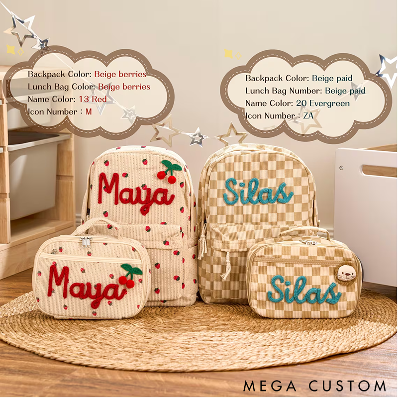 Personalized Kids Backpack and Lunch Bag Custom Name and Icon Design Durable and Lightweight Perfect for School Travel or Gifts