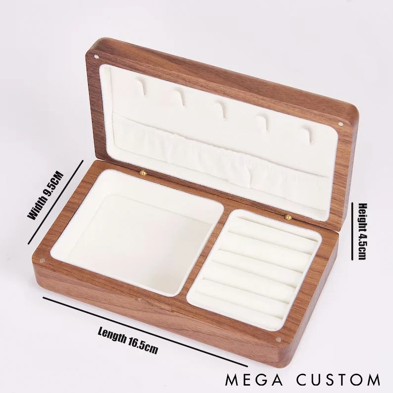 Personalized Wooden Jewelry Box Custom Name and Time Engraving Elegant Organizer for Rings Earrings and Necklaces Perfect Gift for Women