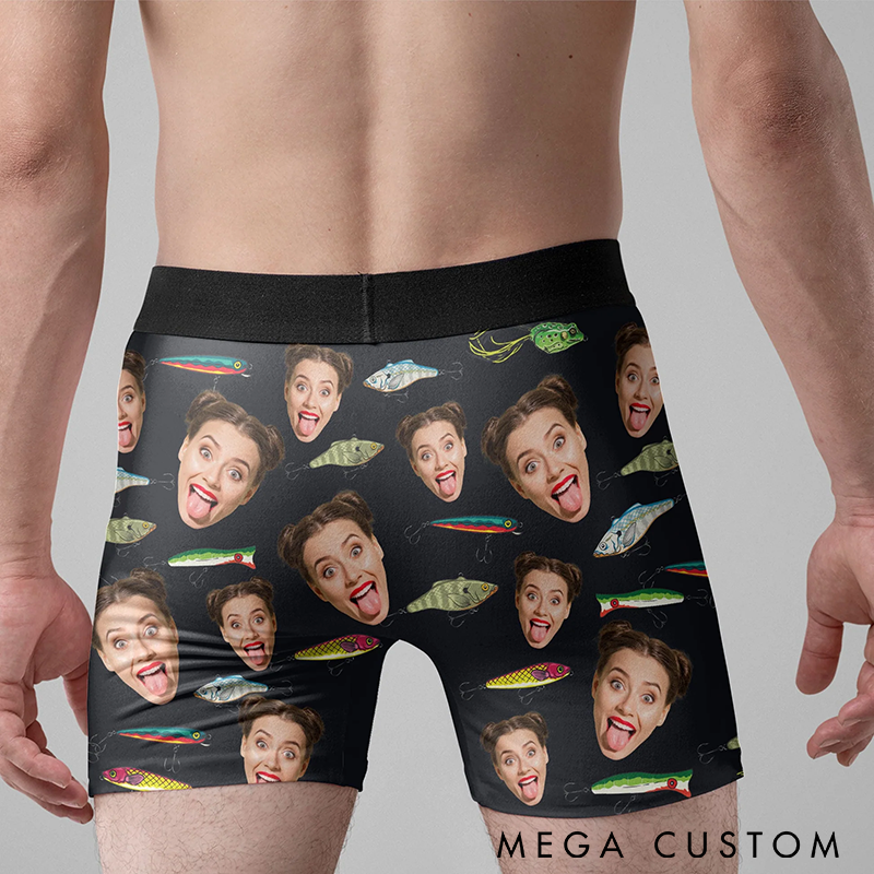 Personalized Fishing Boxers Photo Men's Boxer Briefs with Funny Design Unique Gift for Anglers Boyfriend Husband