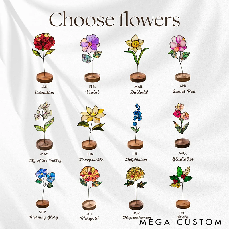 Personalized Glass Birth Flower Suncatcher Birth Flower Figurines Unique Monthly Flower Decor Perfect for Gifts Home Decor and Special Occasions