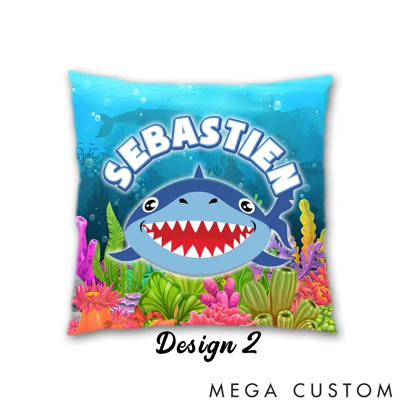 Personalized Shark Theme Pillow Custom Name Funny Ocean Design for Kids Perfect Gift for Fishing Enthusiasts and Sea Life Lovers