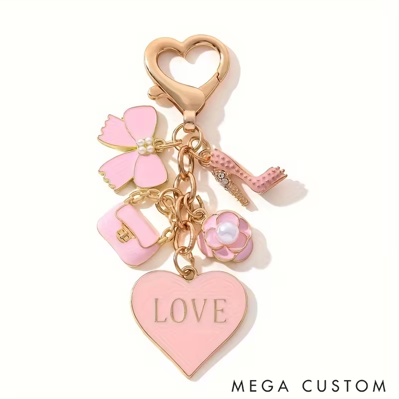 Personalized Pink Keychain with Cute Charms Giving a Heart-Shaped Oil Drop Keychain Perfect As a Mini Decorative Accessory Or Gift for Cosmetics