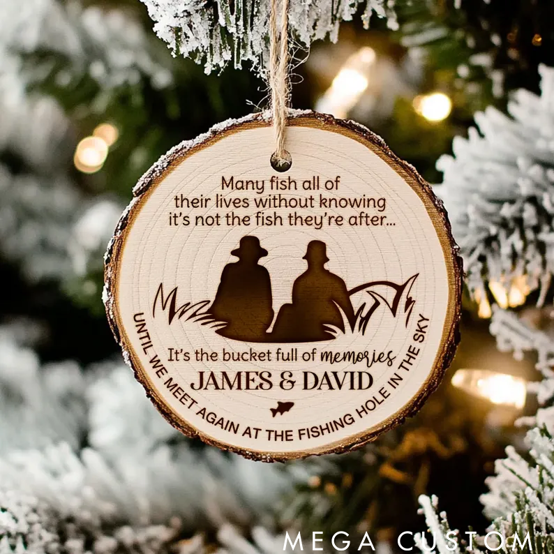 Personalized Memorial Fishing Gift for Him Custom Fishing in Heaven Wooden Ornament Fishing Christmas Gift