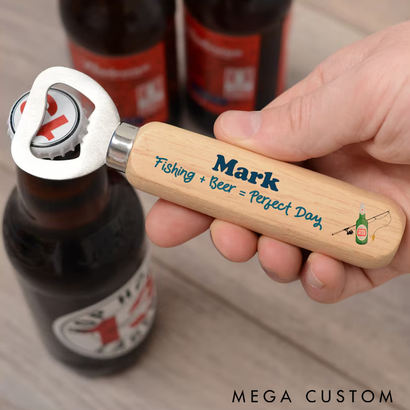 Personalized Fishing Bottle Opener Custom Fishing Bottle Opener Fisherman Birthday Christmas Fathers Day Fishing Gifts for Him Men Dad Grandad Husband Boyfriend