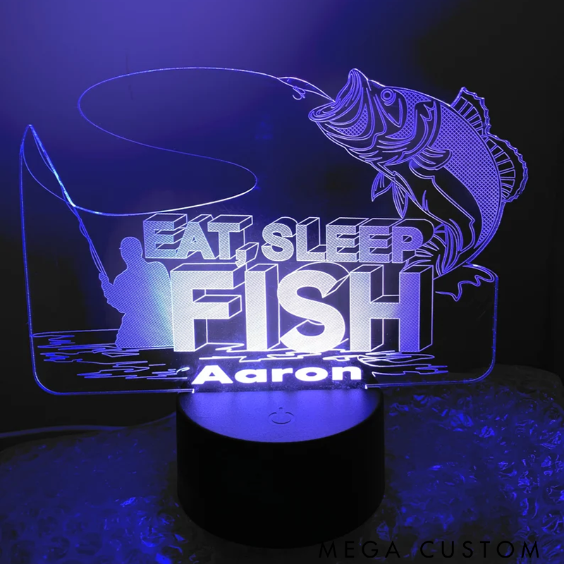 Personalized Fishing 3D Night Light Eat Sleep Fish Control Night Light Perfect Gift for Fishing Lovers and Home Decor