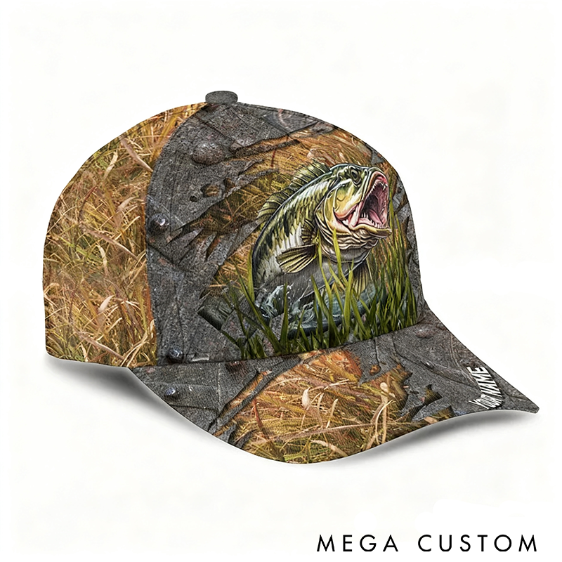 Personalized Fishing Hat Bass Fishing Cap Custom Name 3D Bass Design Perfect Gift for Men Trucker Dad Fishing Enthusiasts and Outdoor Adventures