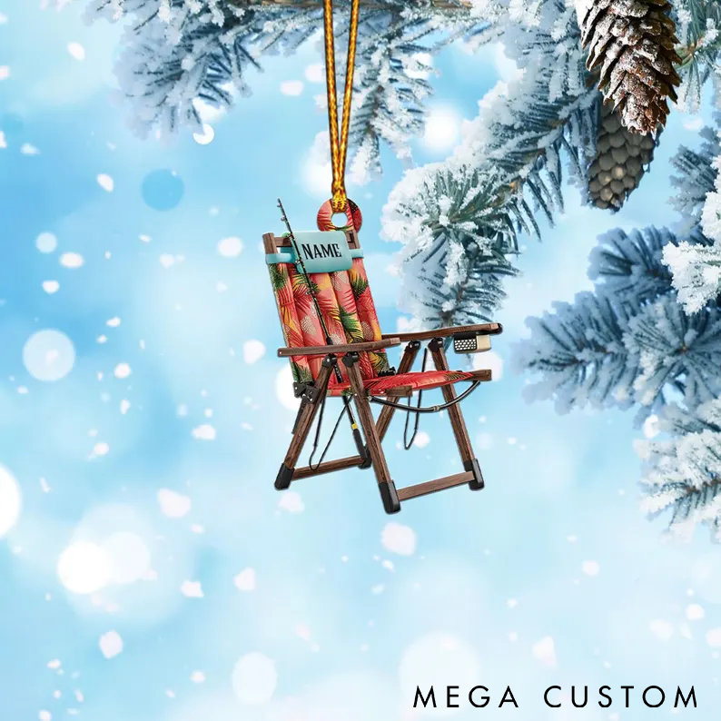 Personalized Fishing Chair Ornament Fishing Christmas Chair Ornament Custom Name Miniature Design with Rod Detail Unique Christmas Decor for Fishing Enthusiasts