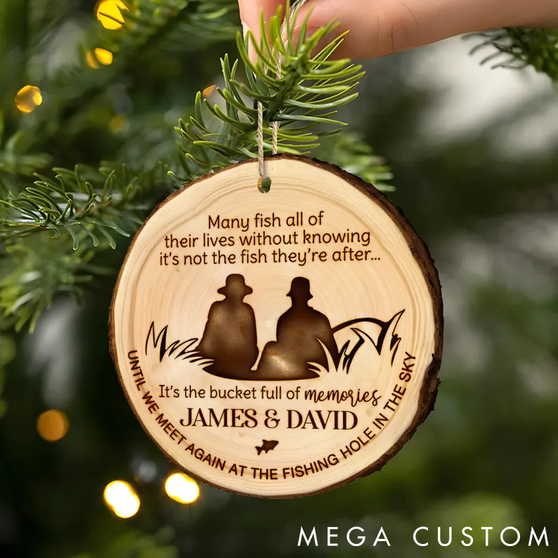 Personalized Memorial Fishing Gift for Him Custom Fishing in Heaven Wooden Ornament Fishing Christmas Gift