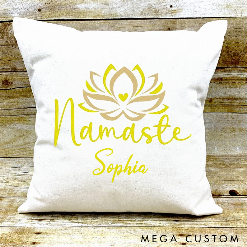 Personalized Yoga Pillow with Namaste Lotus Design Custom Name Soft and Stylish Home Decor for Yoga Lovers and Relaxation