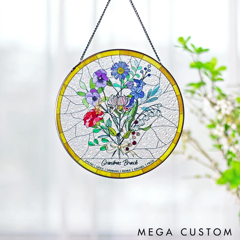Personalized Family Birth Flower Bouquet Birth Month Flowers Personalized Stained Glass Window Hangings Personalized Birth Flower Gift Mothers Day Gift
