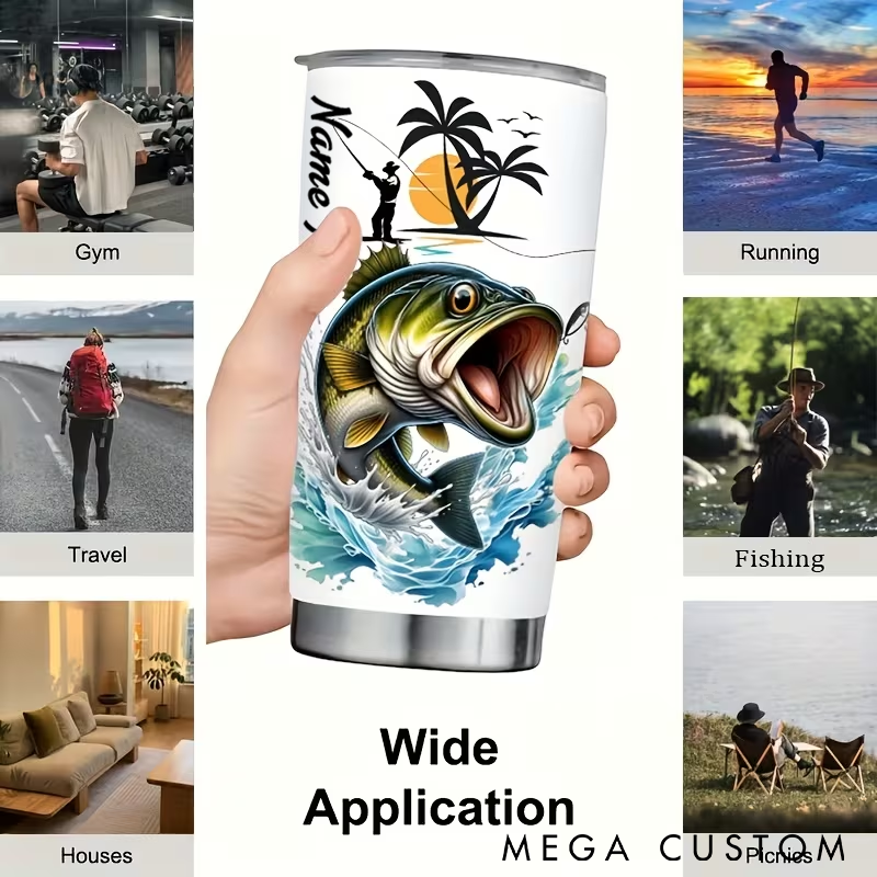 Personalized Fishing Tumbler Eat Sleep Fish Repeat Design Custom Name Stainless Steel Insulated Cup Perfect Gift for Anglers and Outdoor Lovers