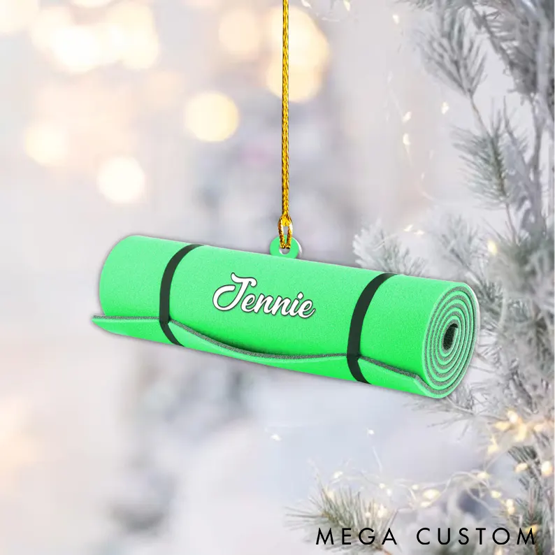 Personalized Yoga Mat Ornament Yoga Decor Ornament Custom Name Christmas Tree Decoration Unique Gift for Yoga Lovers and Fitness Enthusiasts