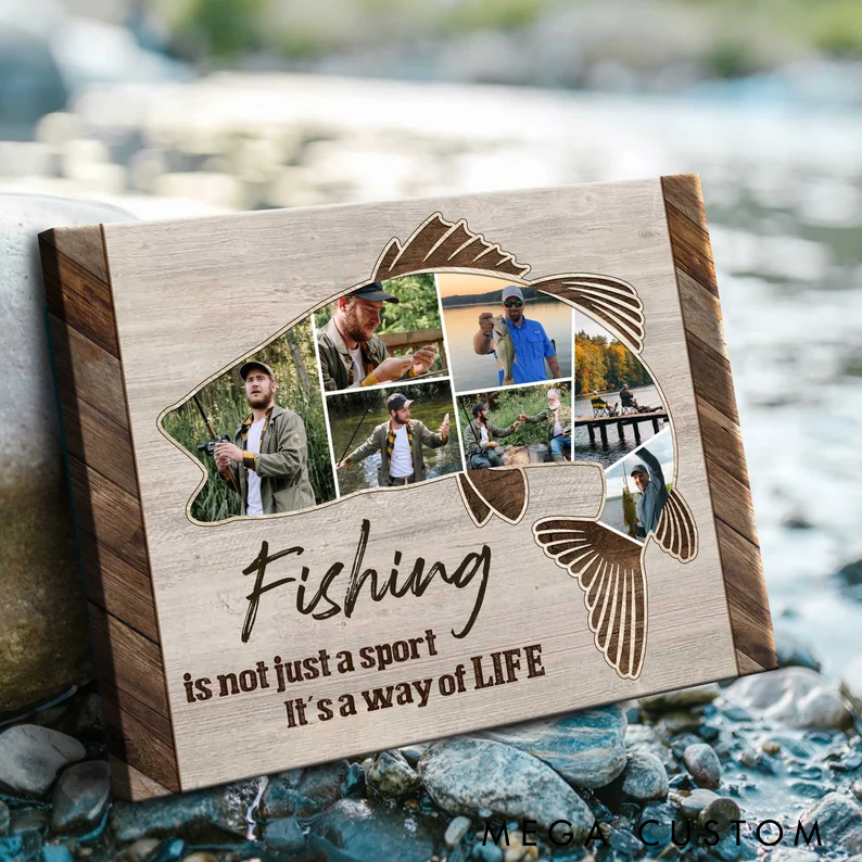 Personalized Fishing Photo Poster Fishing Photo Collage Canvas Father's Day Gifts For Fishing Dad Anniversary Gifts For Him Fishing Gifts For Dad Husband Grandpa or Son