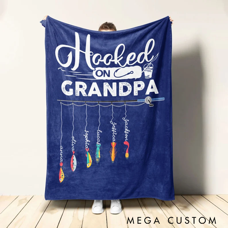 Personalized Fishing Blanket Funny Fishing Blanket Hooked On Name Blanket Custom Soft Cozy Sherpa Fleece Throw Blanket Cozy Gift for Fishing Lovers
