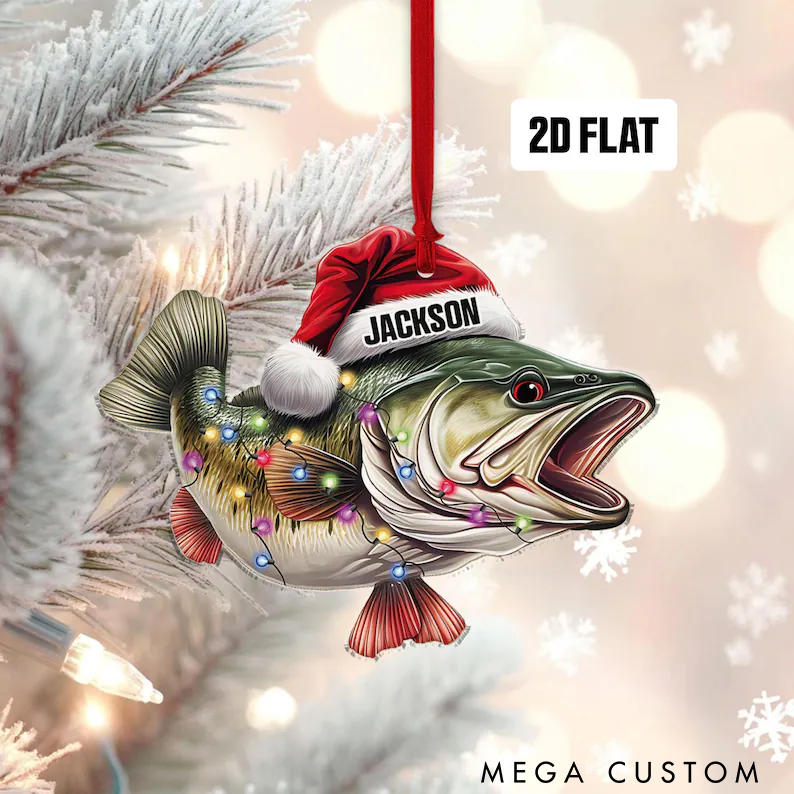 Personalized Fishing Ornament Custom Name Christmas Ornament Fisherman Ornament Bass Fish Dad Ornament Gifts for Him