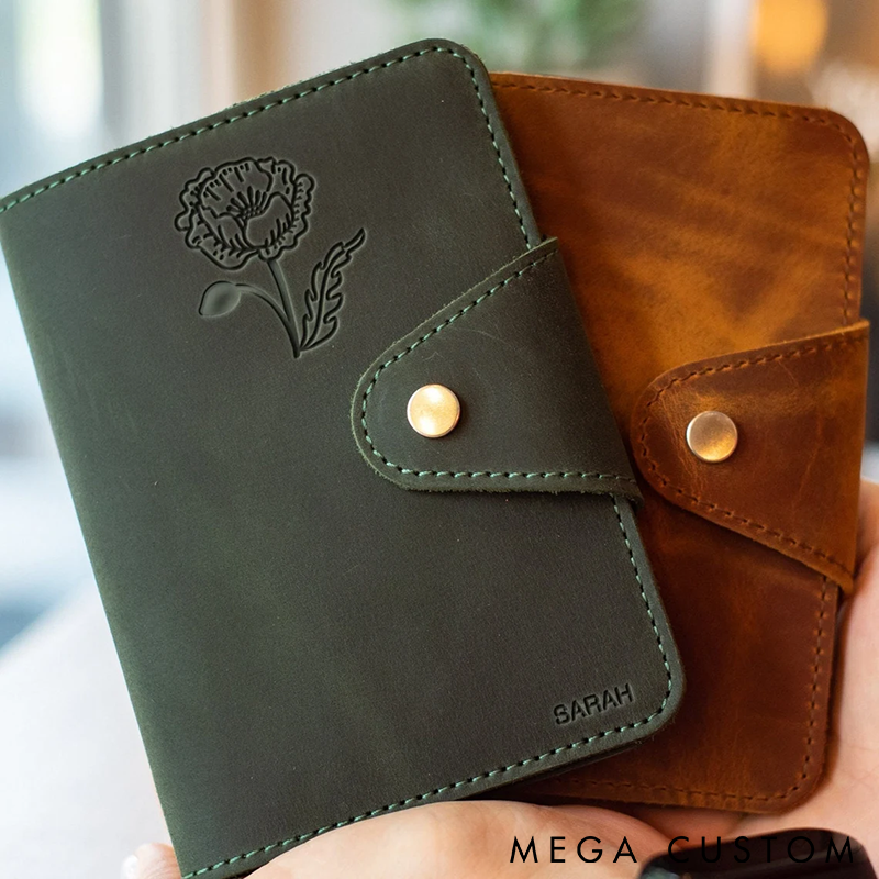 Personalized Passport Cover Leather Passport Holder with Birth Month flower Wallet Passport for Women Monogram passport Perfect Gift for Travelers