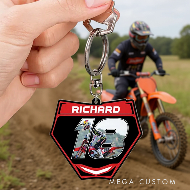 Personalized Motocross Racing Acrylic Keychain with Custom Photo Keychain Gift for Motorcyclist and Motocross Lovers