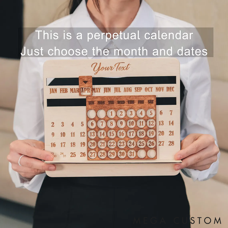 Personalized Wooden Desk Calendar Desk Accessories Office Decor Perpetual Calendar Custom Engraved Text Reusable Desk Decor Eco-Friendly Gift for Home or Office