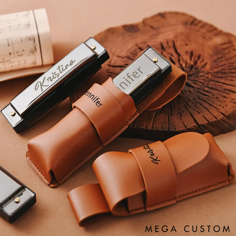 Personalized Harmonica with Custom Engraving Premium Metal Design and Leather Case Perfect Gift for Music Lovers and Beginners