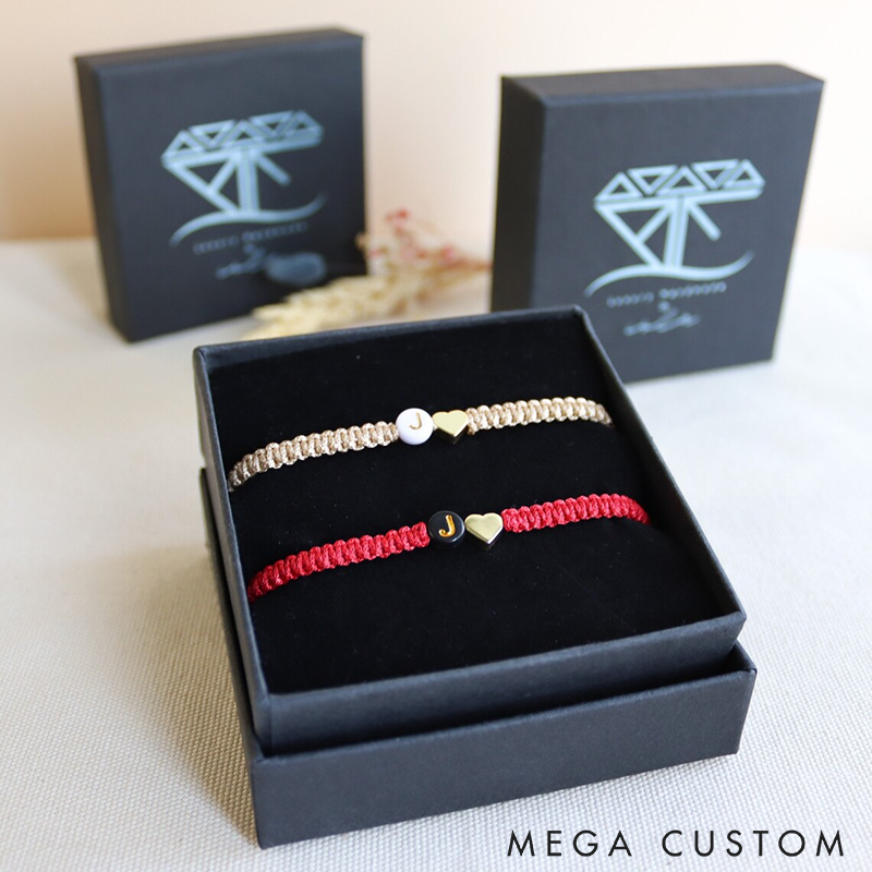Personalized Couple Bracelets Set of 2 Custom Engraved Initial Bracelets for Couples and Friendships Adjustable Handmade Braided Friendship Bracelet for Love or Gifts