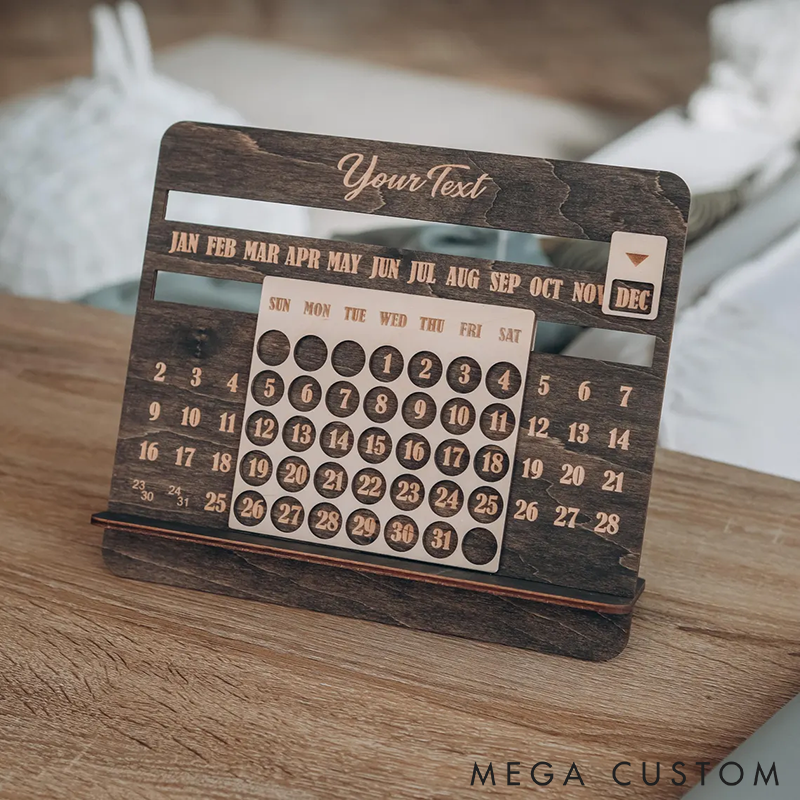 Personalized Wooden Desk Calendar Desk Accessories Office Decor Perpetual Calendar Custom Engraved Text Reusable Desk Decor Eco-Friendly Gift for Home or Office