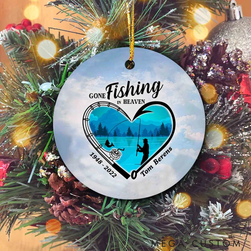 Personalized Memorial Ornament Gone Fishing In Heaven Ornament Memory Christmas Ornament Ceramic Tribute for Loved Ones