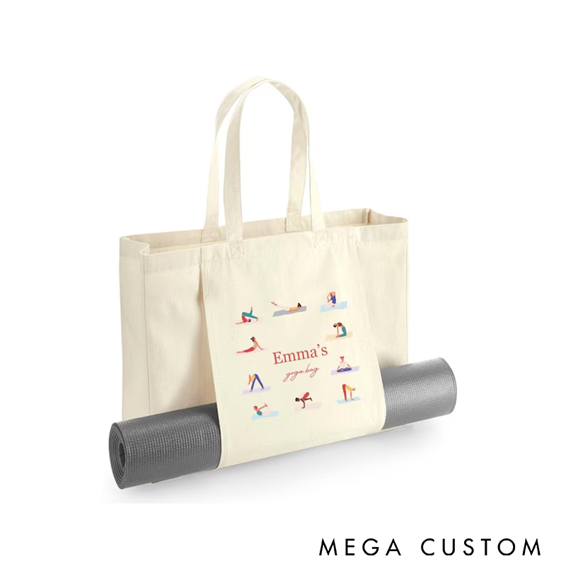 Personalised Yoga Bag Yoga Mat Bag Yoga Gifts Yoga Tote Bag for Yoga Pilates Bag Organic Tote Bag with Yoga Poses Perfect for Yoga Enthusiasts and Easy Mat Carrying