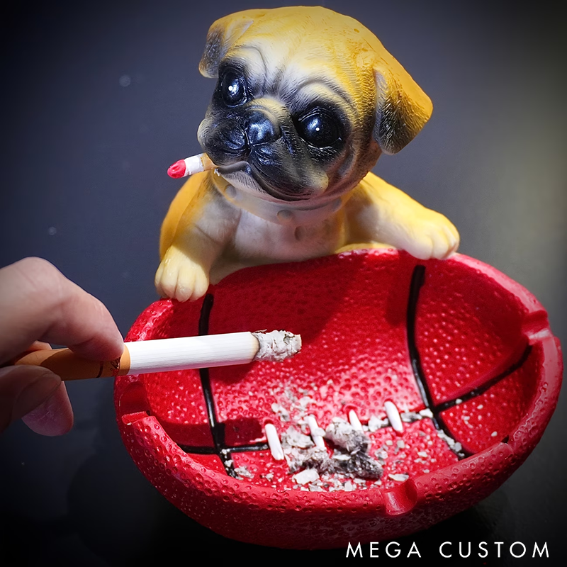 Creative Pug Dog Ashtray with Rugby Design Unique Resin Decorative Ash Holder Perfect for Home Office or Gift Ideas