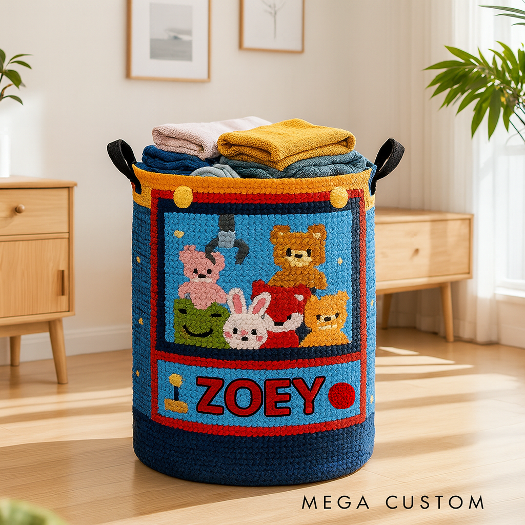 Personalized Arcade Fun Print Large Waterproof Laundry Hamper with Handle Custom Name Embroidery Kids Holiday Gift