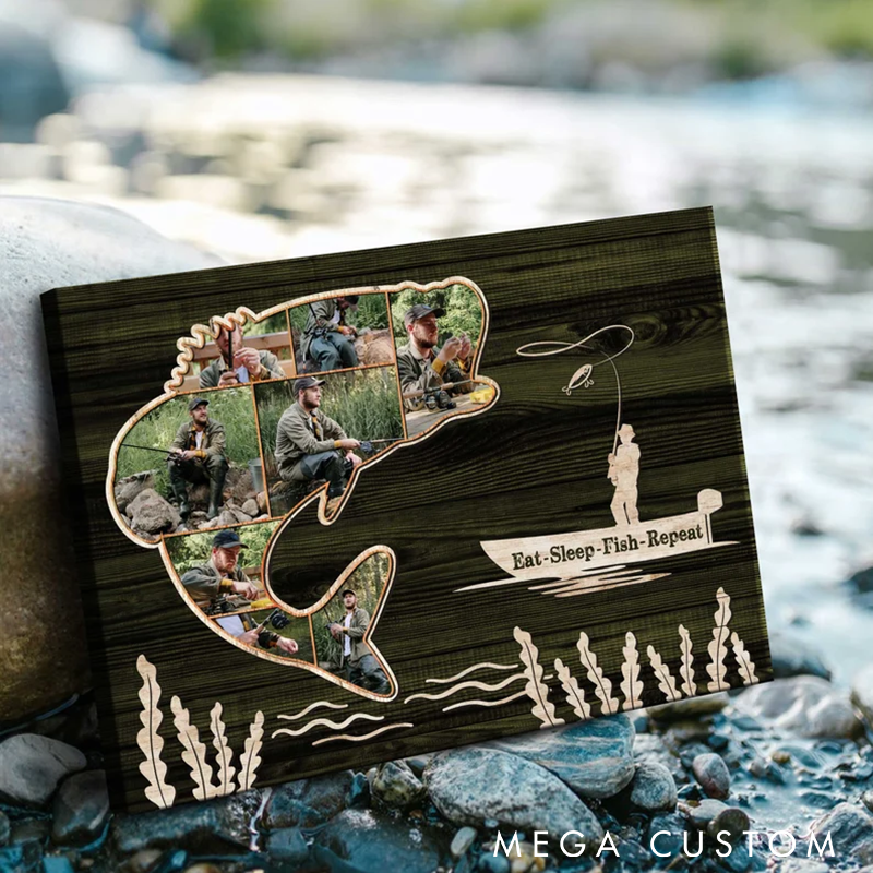 Personalized Fishing Photo Collage Canvas Father's Day Gifts Christmas Gifts For Fishing Husband Grandpa Son Gift For Fishermen