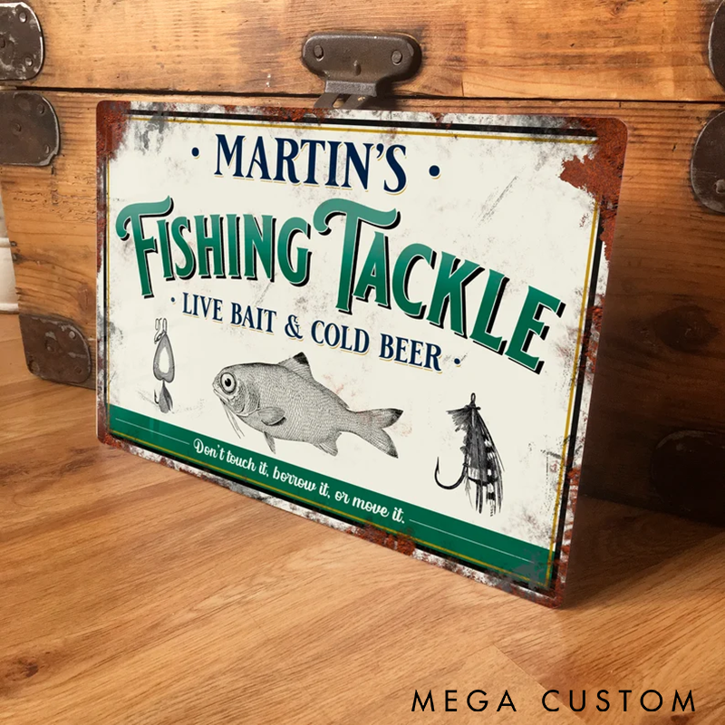 Personalized Fishing Tackle Metal Sign Fishing Vintage Metal Sign Tackle Fish Bait Sign Perfect Gift and Vintage Decor for Anglers