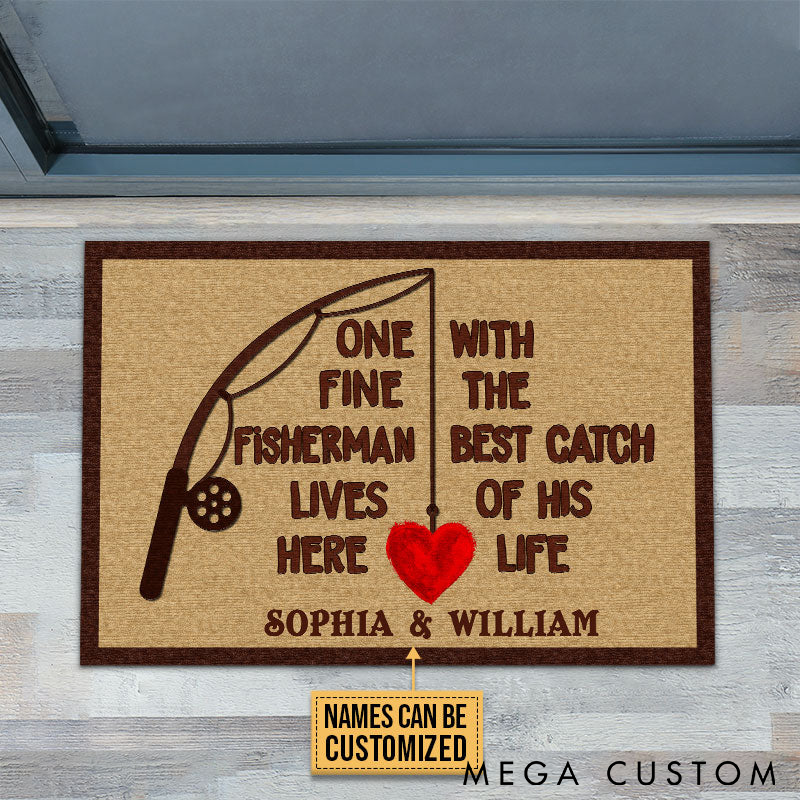 Personalized Fishing Doormat Fishing One Great Fisherman Doormat Custom Names Perfect Gift for Fishing Enthusiasts and Couples